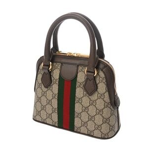 Gucci Handbag Tan Beige GG Handle Canvas Supreme Bag Top Leather
